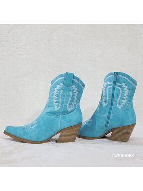 Dolly 2 Aqua Blue/Green Cowgirl Country Western Ankle Boots